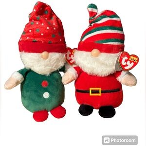 NWT•Ty Beanie Boos Gnome Santa and Elf pair